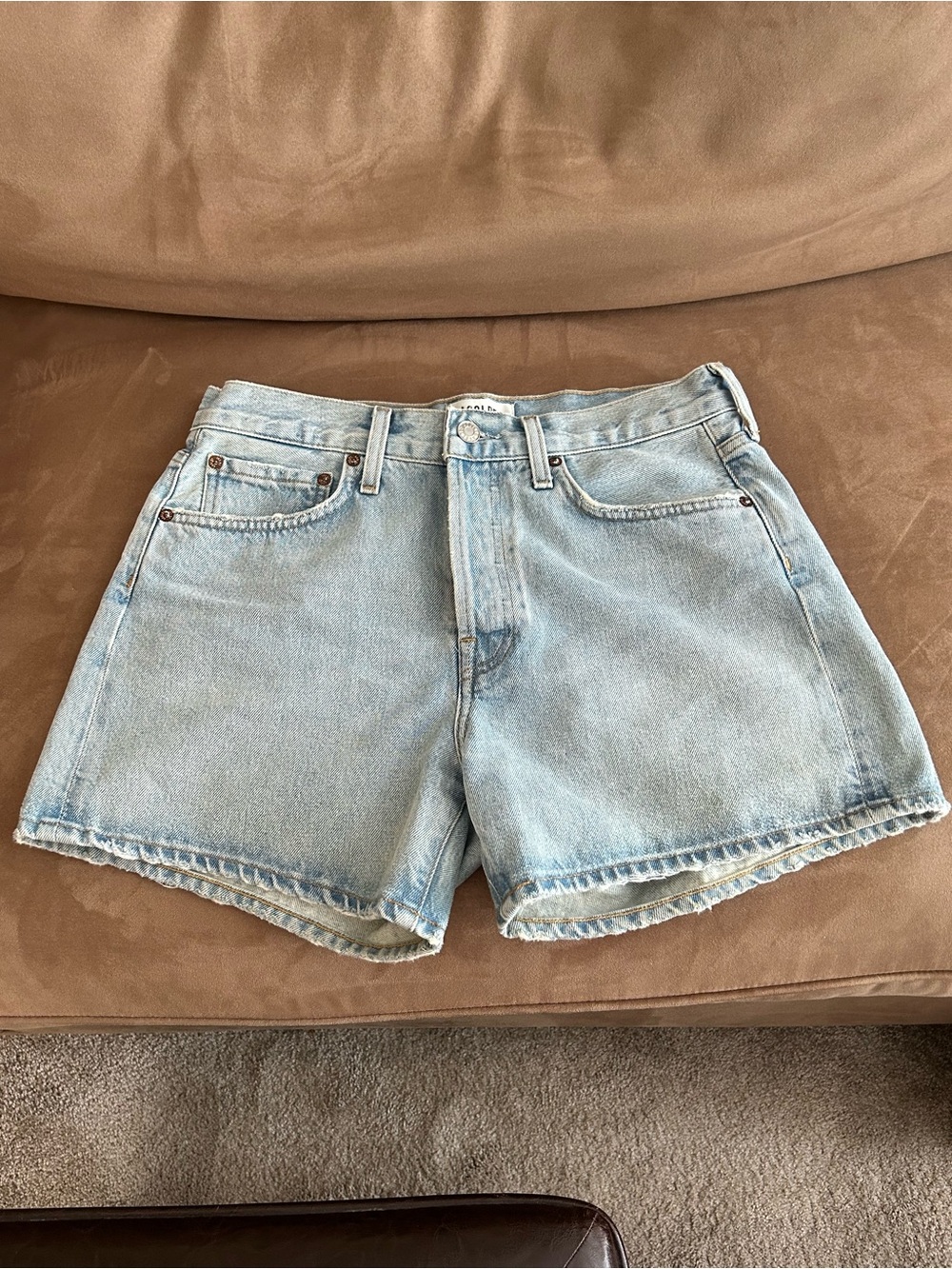 Agolde Light Blue High-Rise Denim Shorts